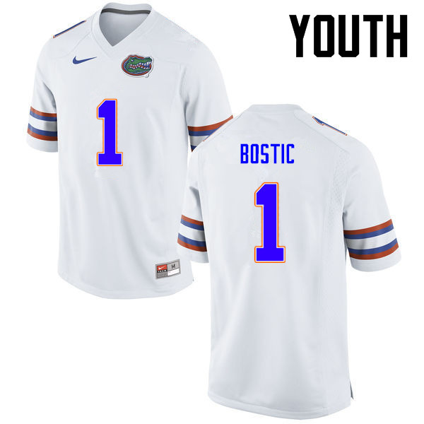 Youth Florida Gators #1 Jonathan Bostic College Football Jerseys-White - Click Image to Close